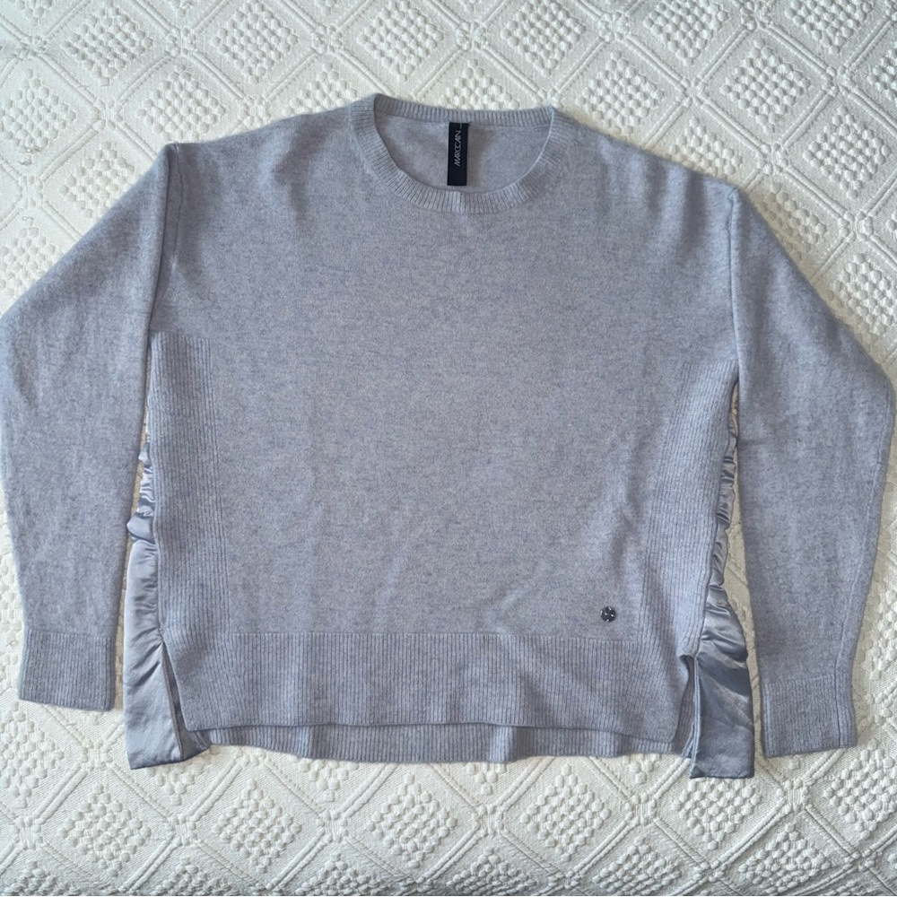 Marc Cain crewneck sweater virgin wool cashmere silk, light purple grey, size 4